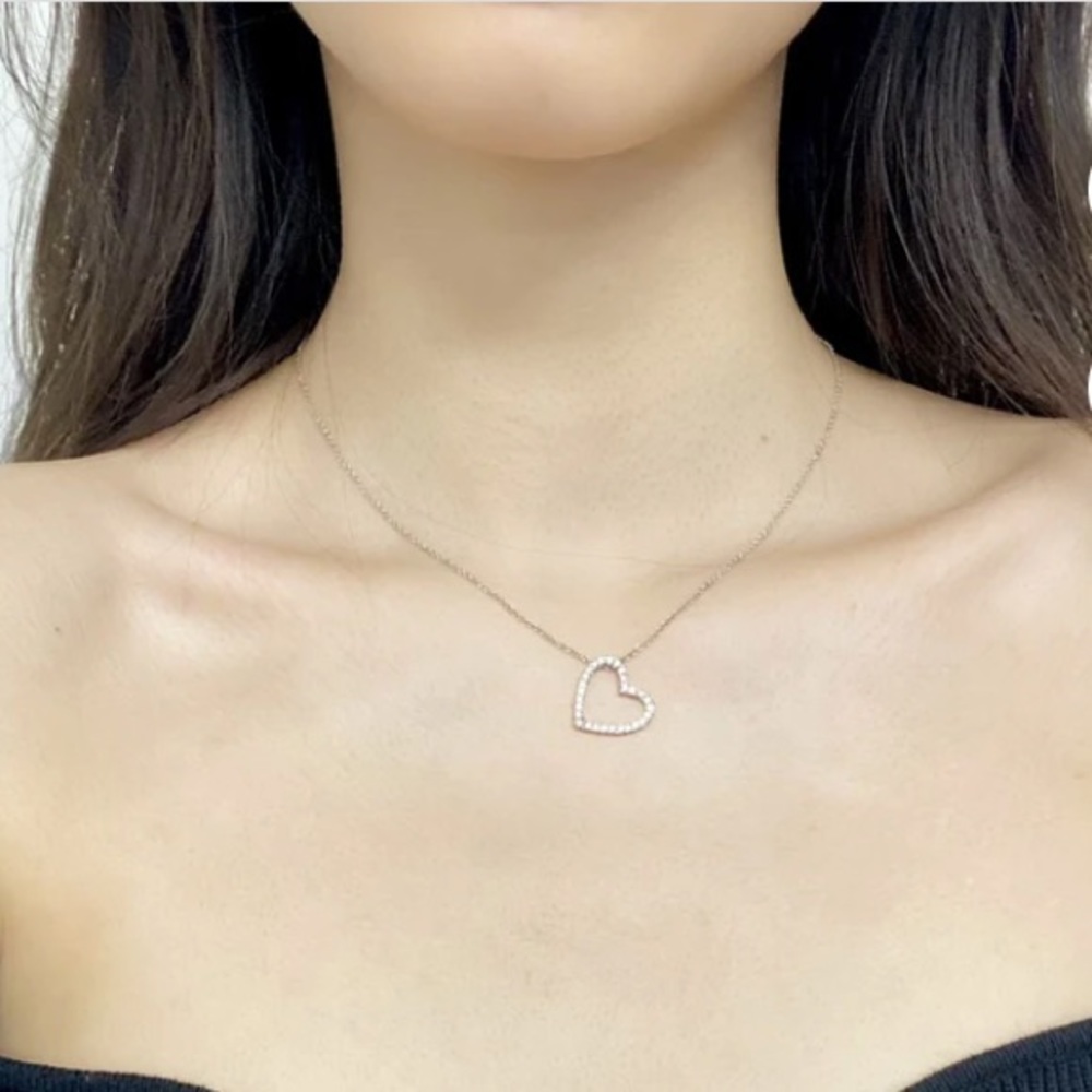 Diamond open heart pendant & Sterling Silver Chain